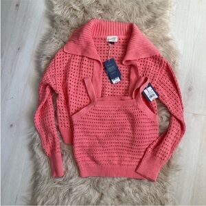 Universal Thread Coral Open Knit Cardigan and Tank Set